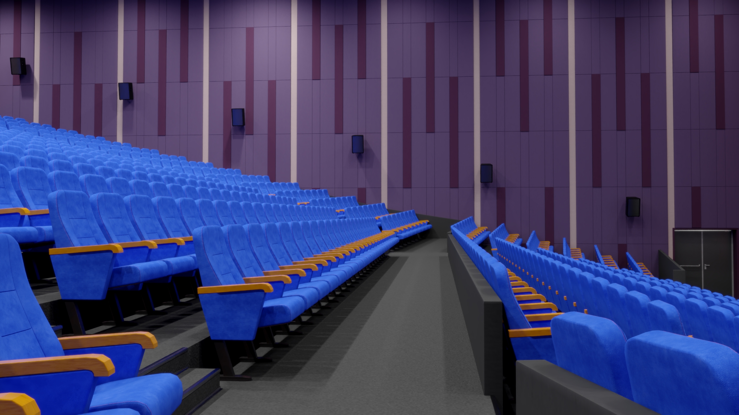 3D Cinema Auditorium Interior with Lights On