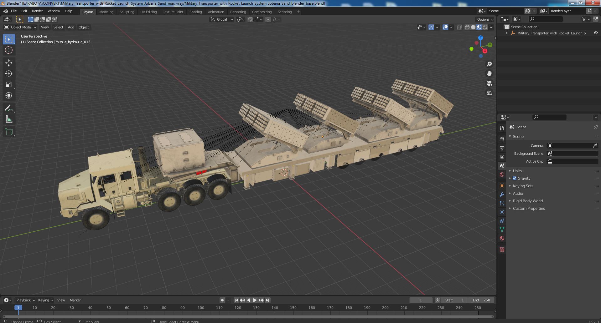 Military Transporter with Rocket Launch System Jobaria Sand 3D model