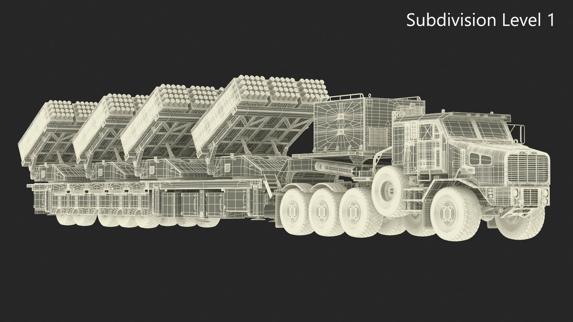 Military Transporter with Rocket Launch System Jobaria Sand 3D model