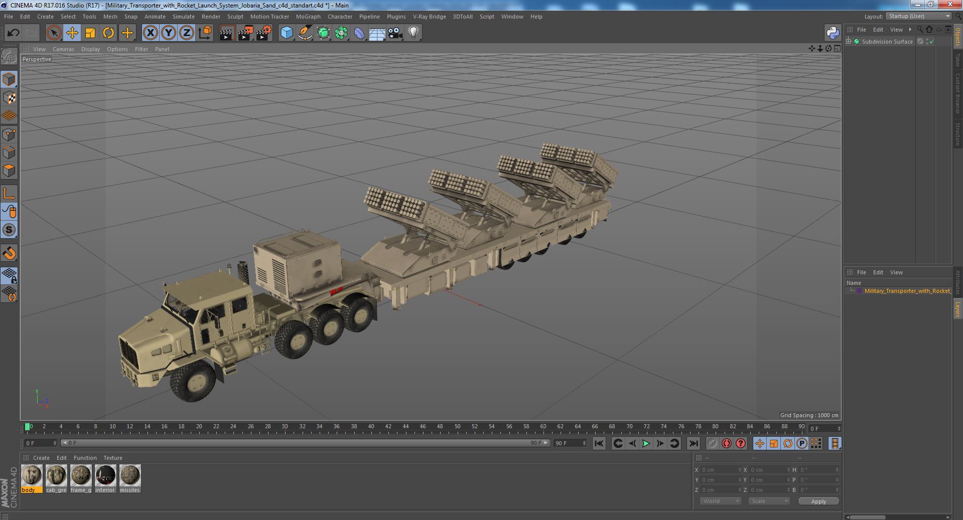 Military Transporter with Rocket Launch System Jobaria Sand 3D model