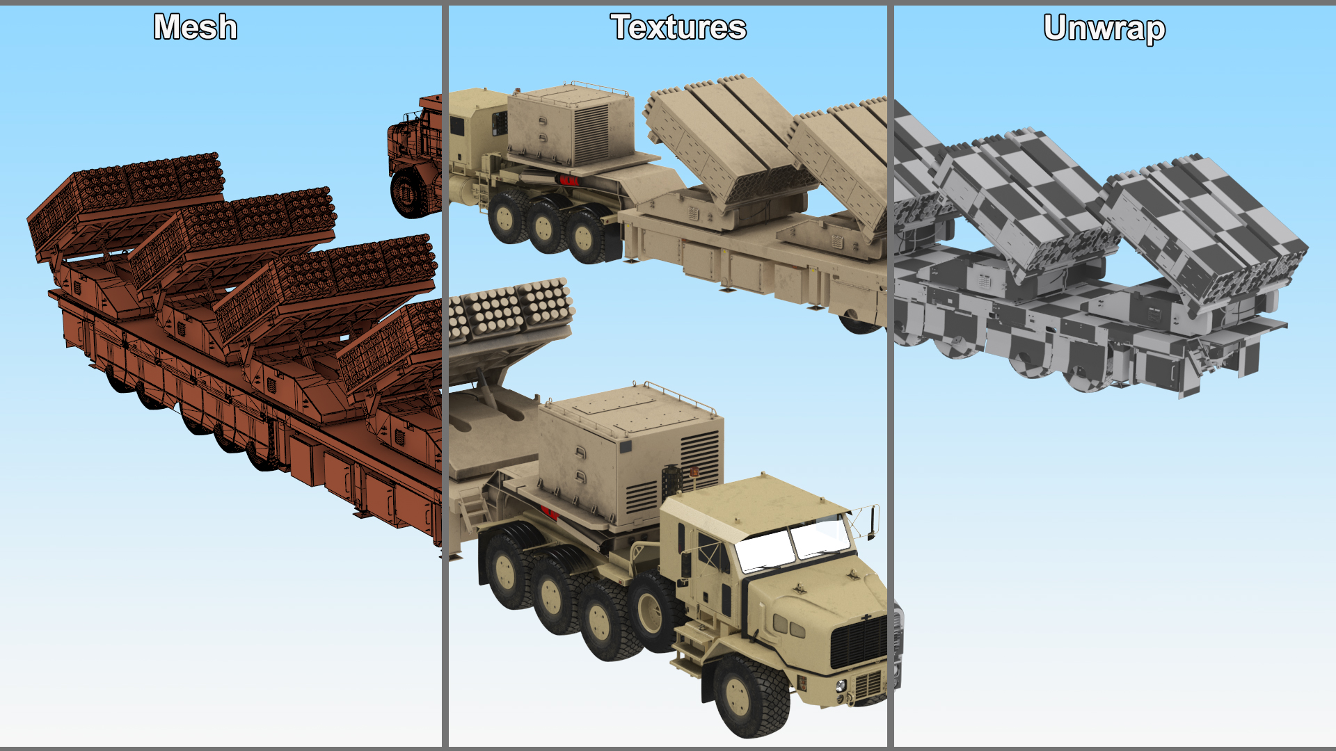 Military Transporter with Rocket Launch System Jobaria Sand 3D model