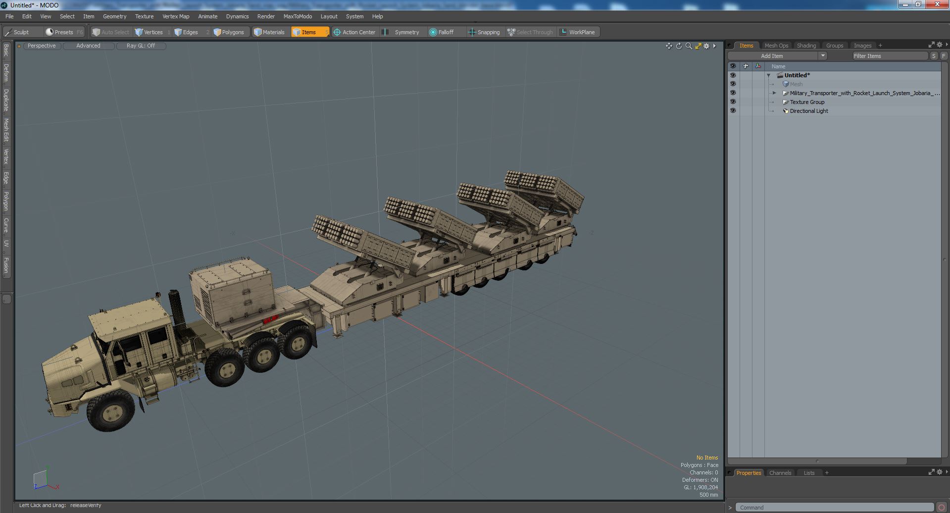 Military Transporter with Rocket Launch System Jobaria Sand 3D model