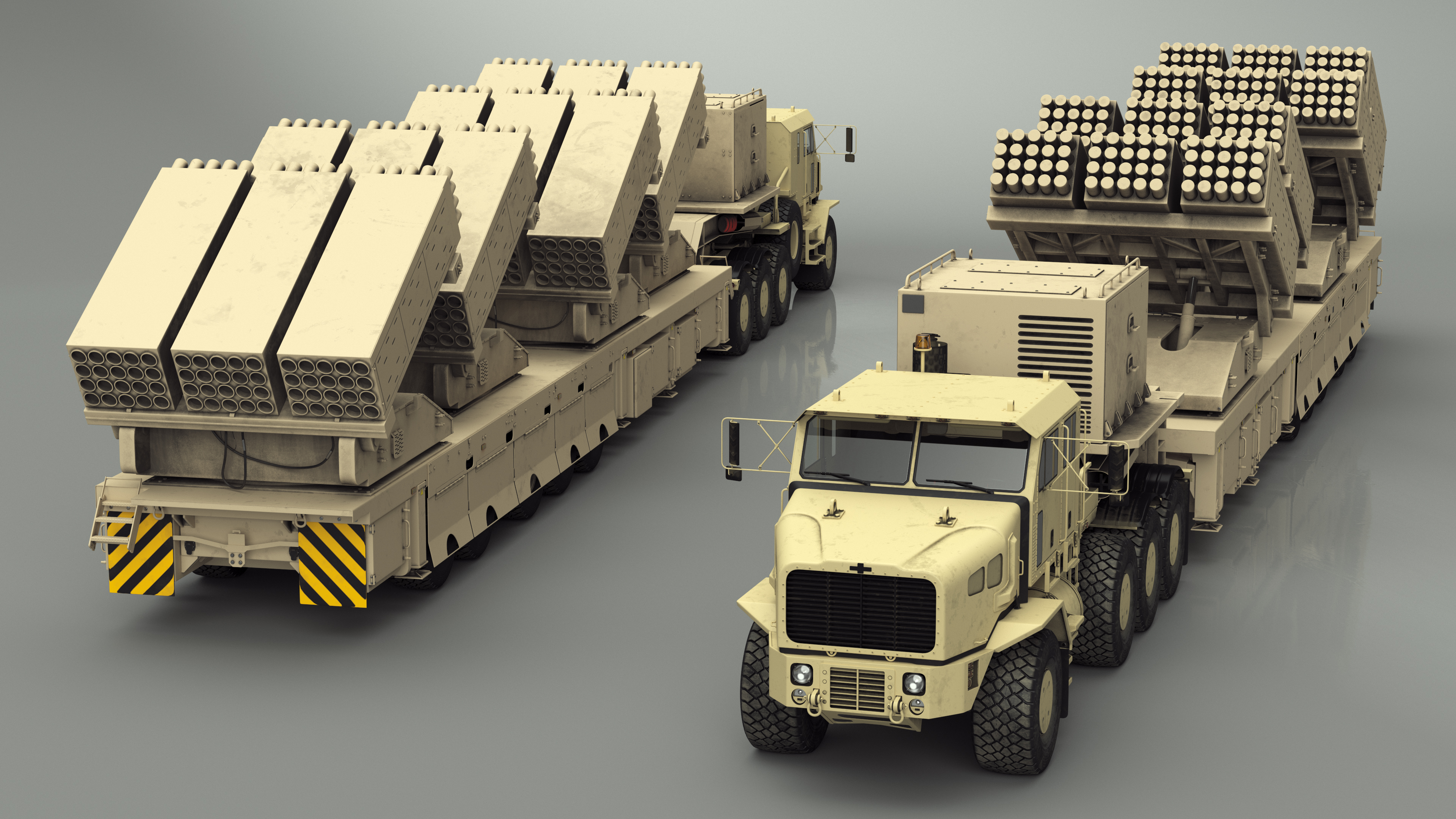 Military Transporter with Rocket Launch System Jobaria Sand 3D model