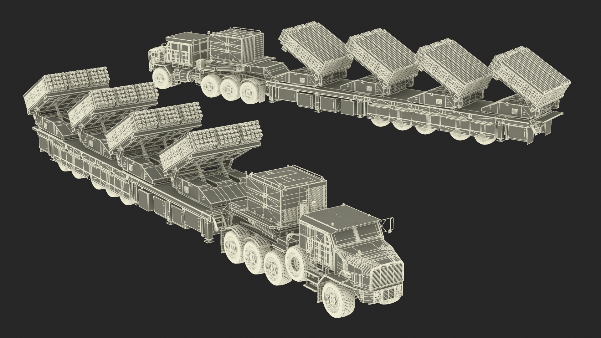 Military Transporter with Rocket Launch System Jobaria Sand 3D model