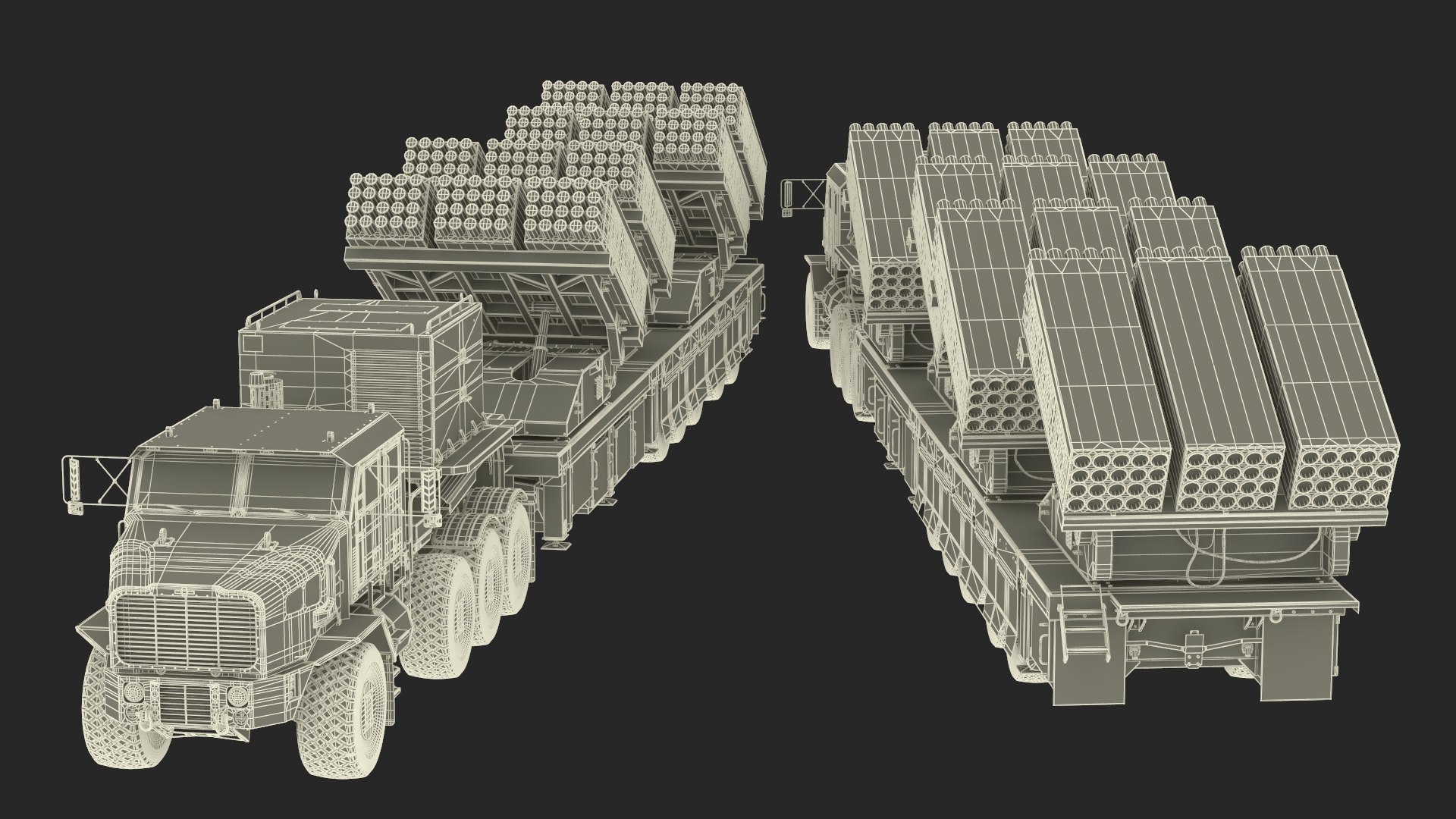 Military Transporter with Rocket Launch System Jobaria Sand 3D model