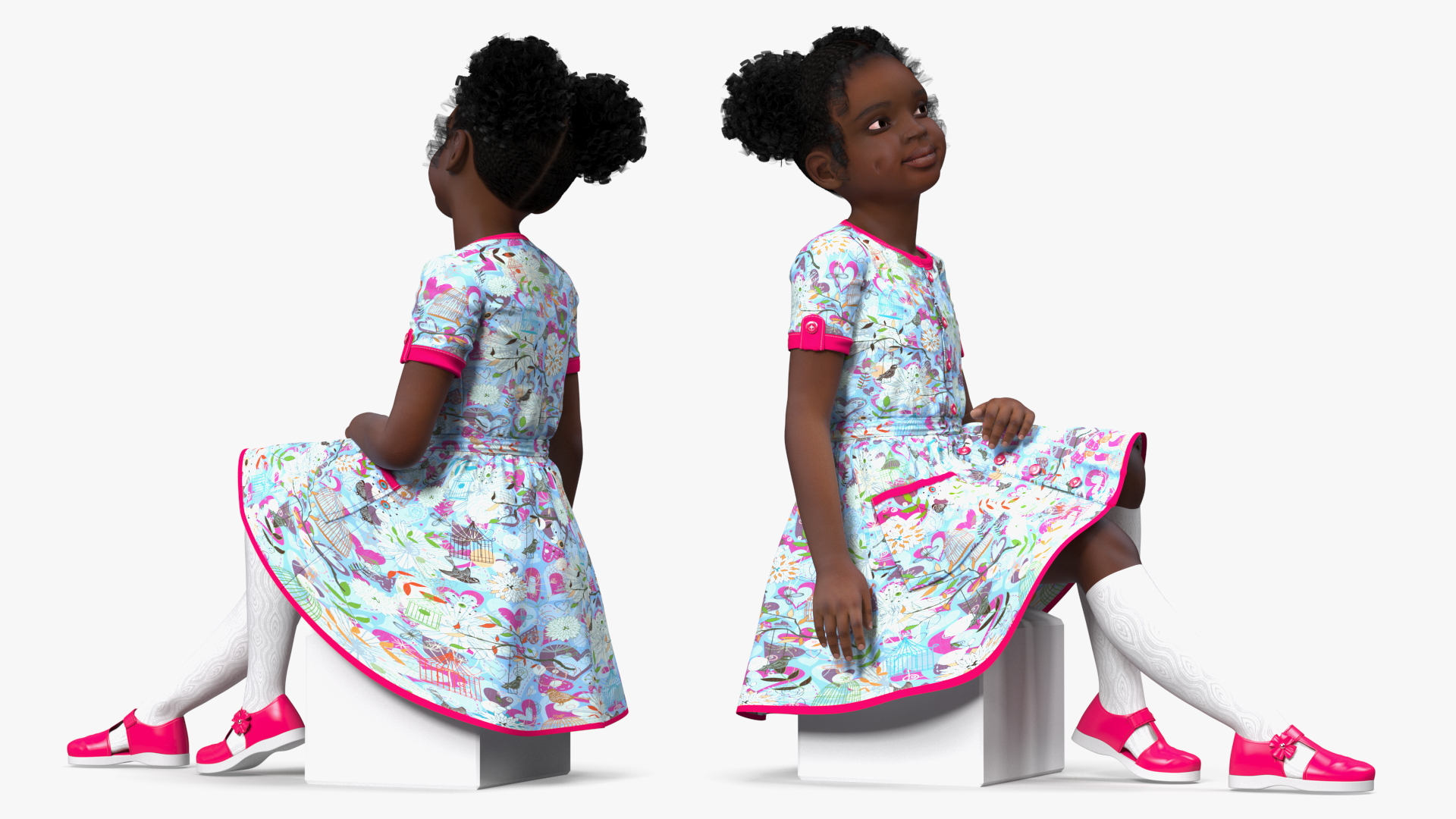 Black Child Girl Sitting Pose 3D model