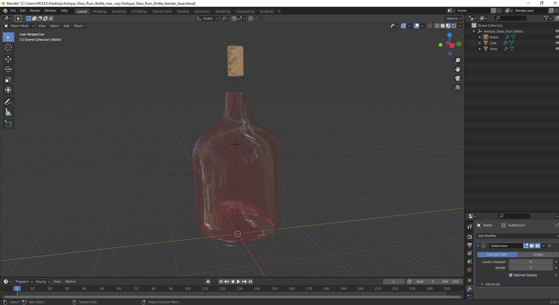 Antique Glass Rum Bottle 3D model