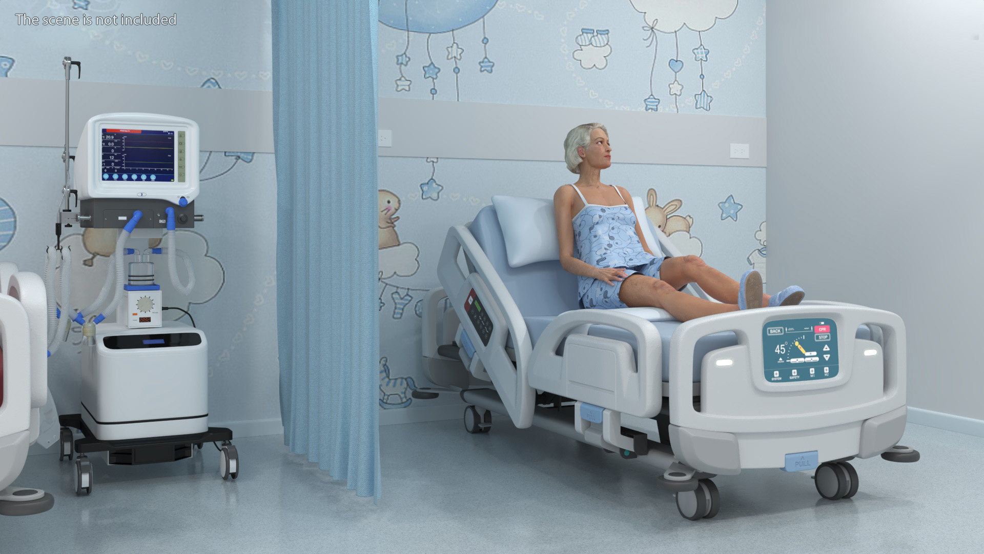 Woman on Smart Hospital Bed 3D