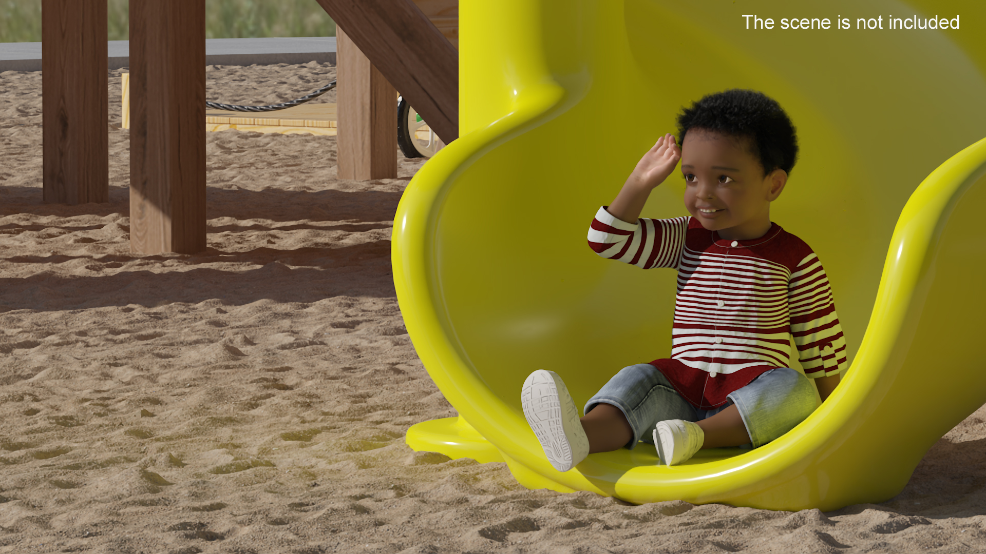 African Baby Boy Light Skin in Summer Outfit Sitting 3D