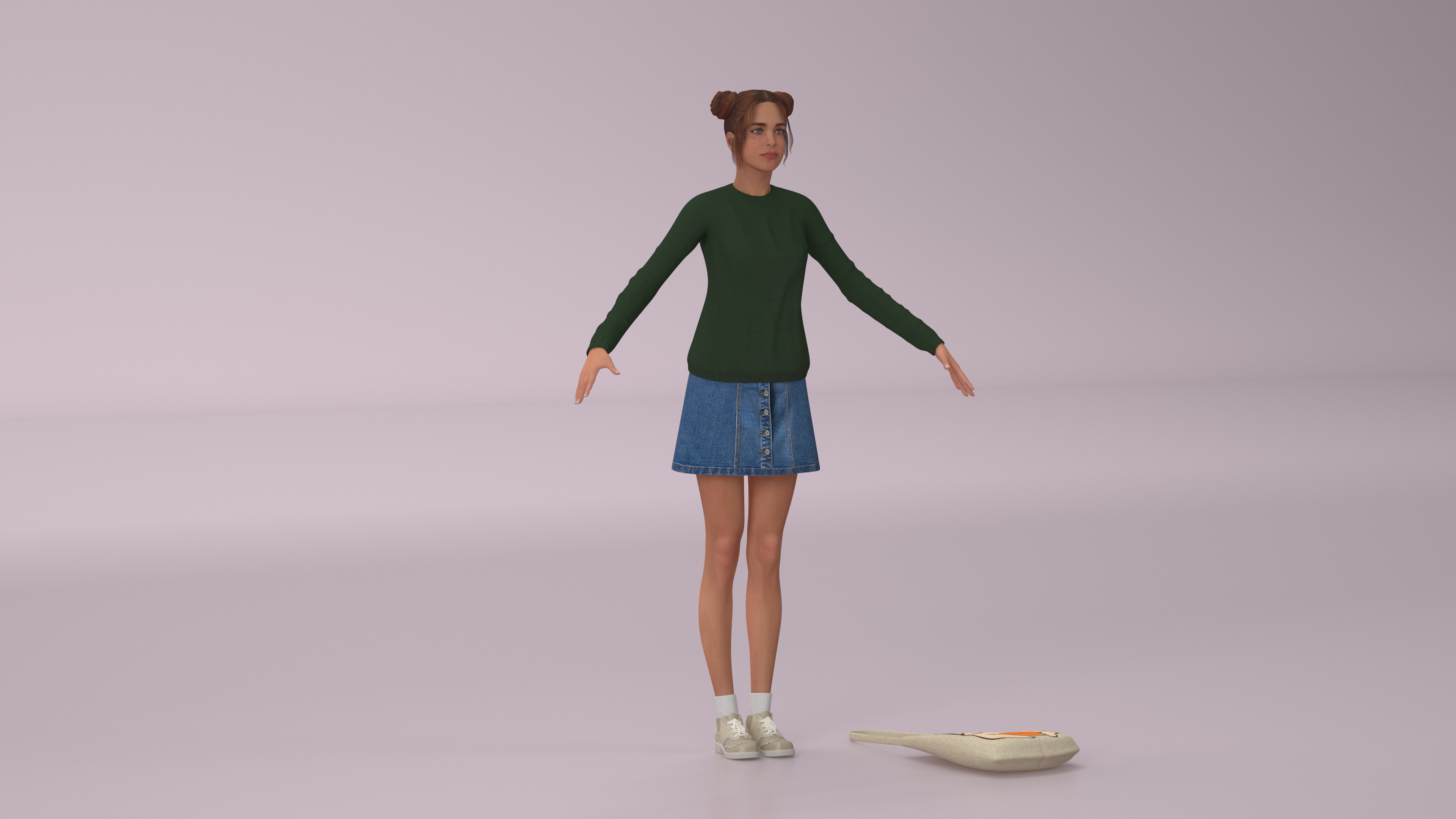 3D model Caucasian Woman T-pose with Handbag