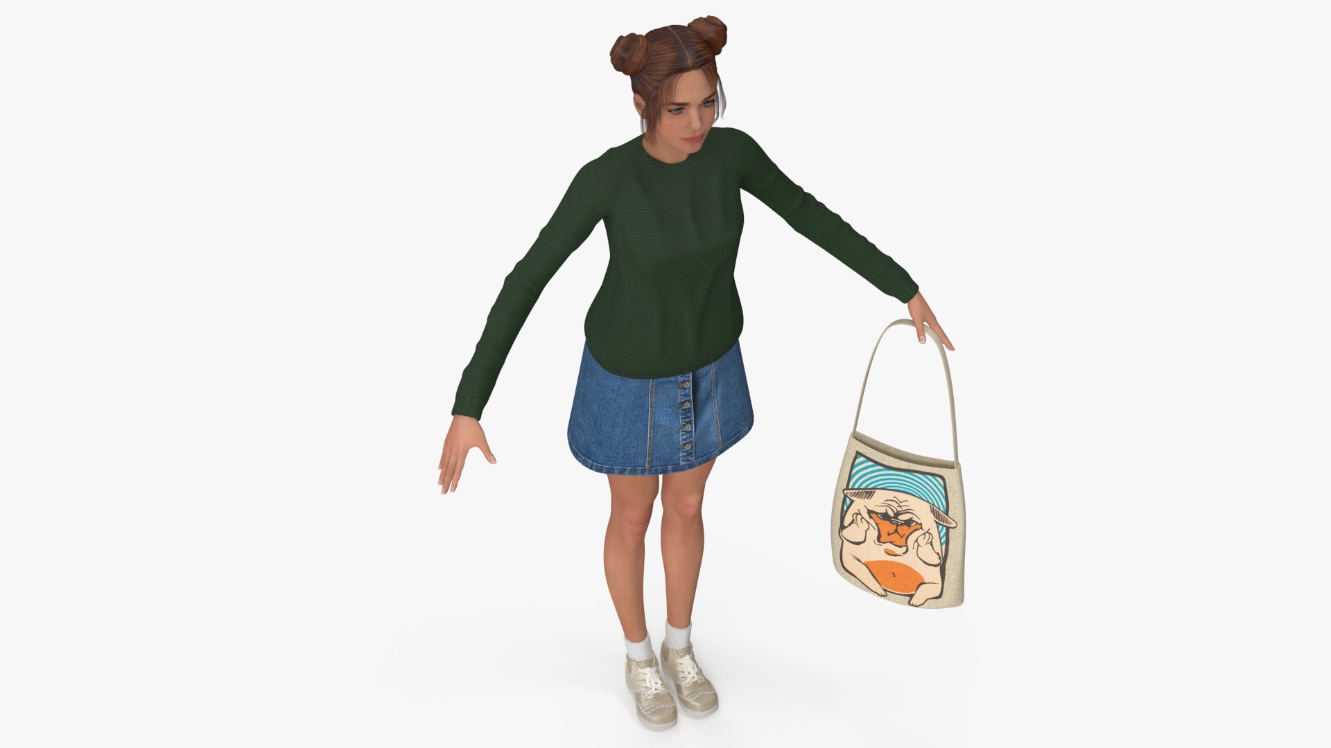 3D model Caucasian Woman T-pose with Handbag