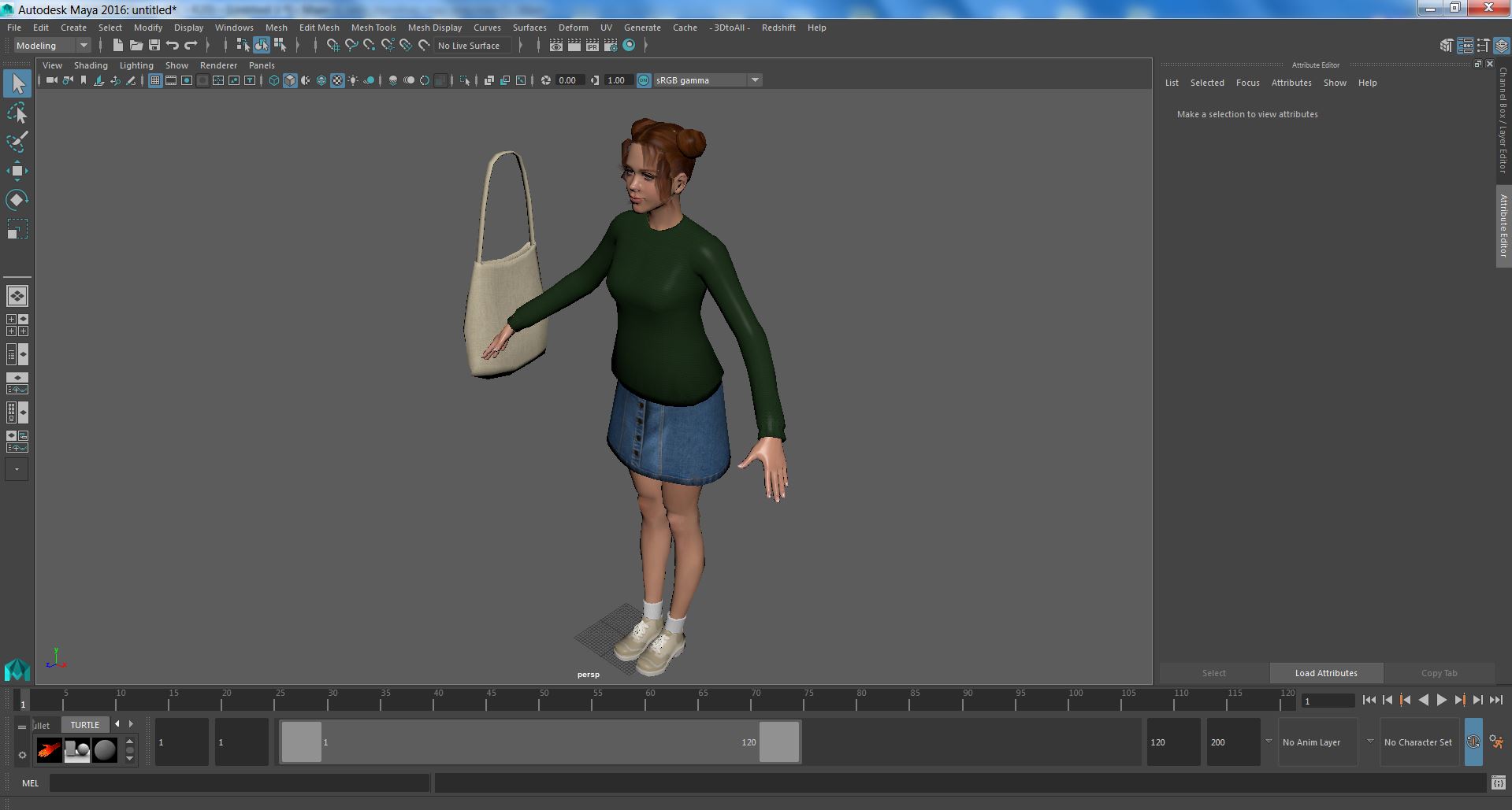 3D model Caucasian Woman T-pose with Handbag