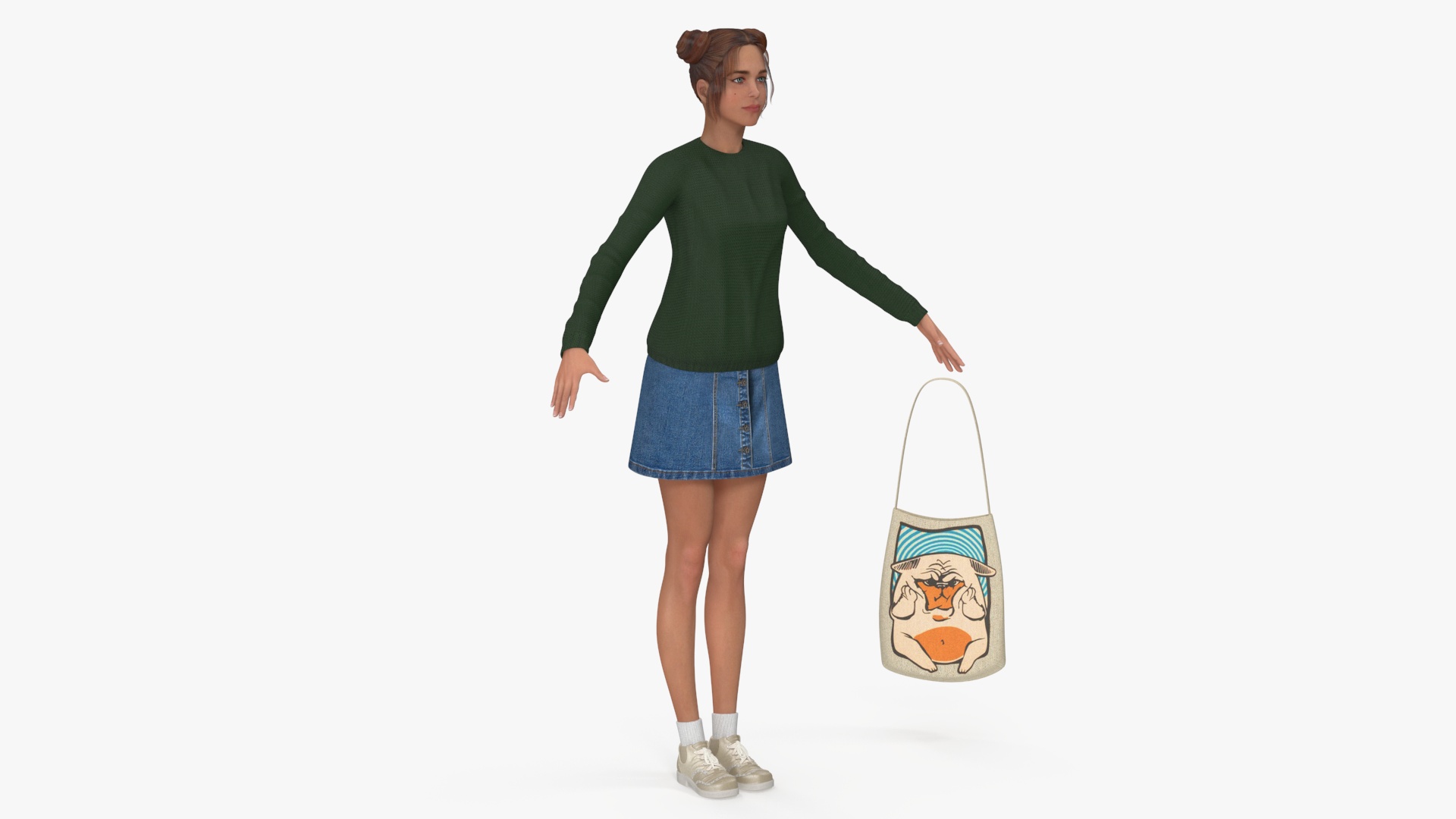 3D model Caucasian Woman T-pose with Handbag