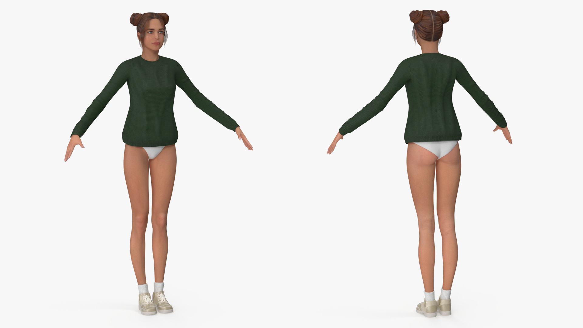 3D model Caucasian Woman T-pose with Handbag