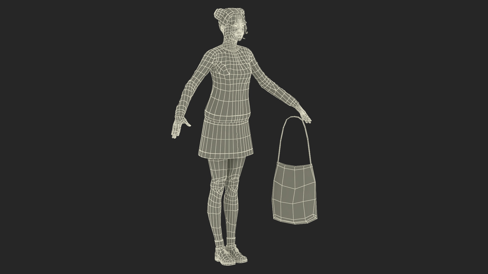 3D model Caucasian Woman T-pose with Handbag