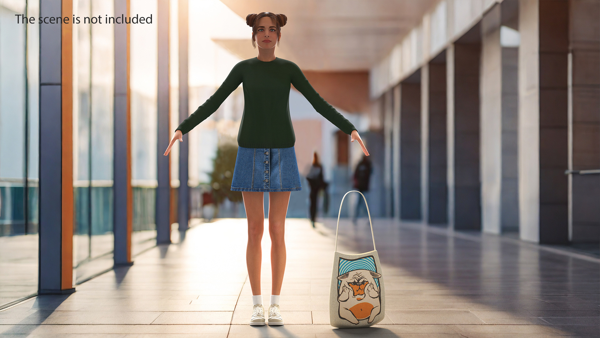 3D model Caucasian Woman T-pose with Handbag