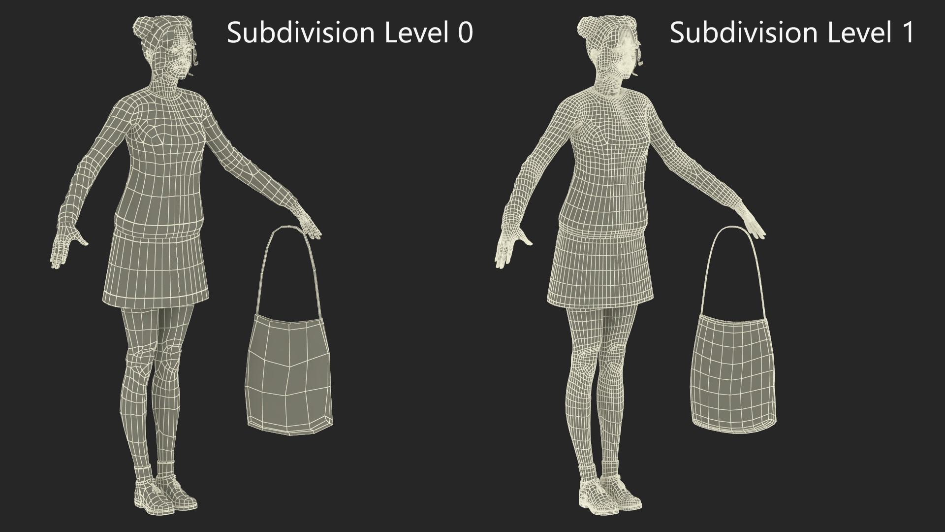 3D model Caucasian Woman T-pose with Handbag