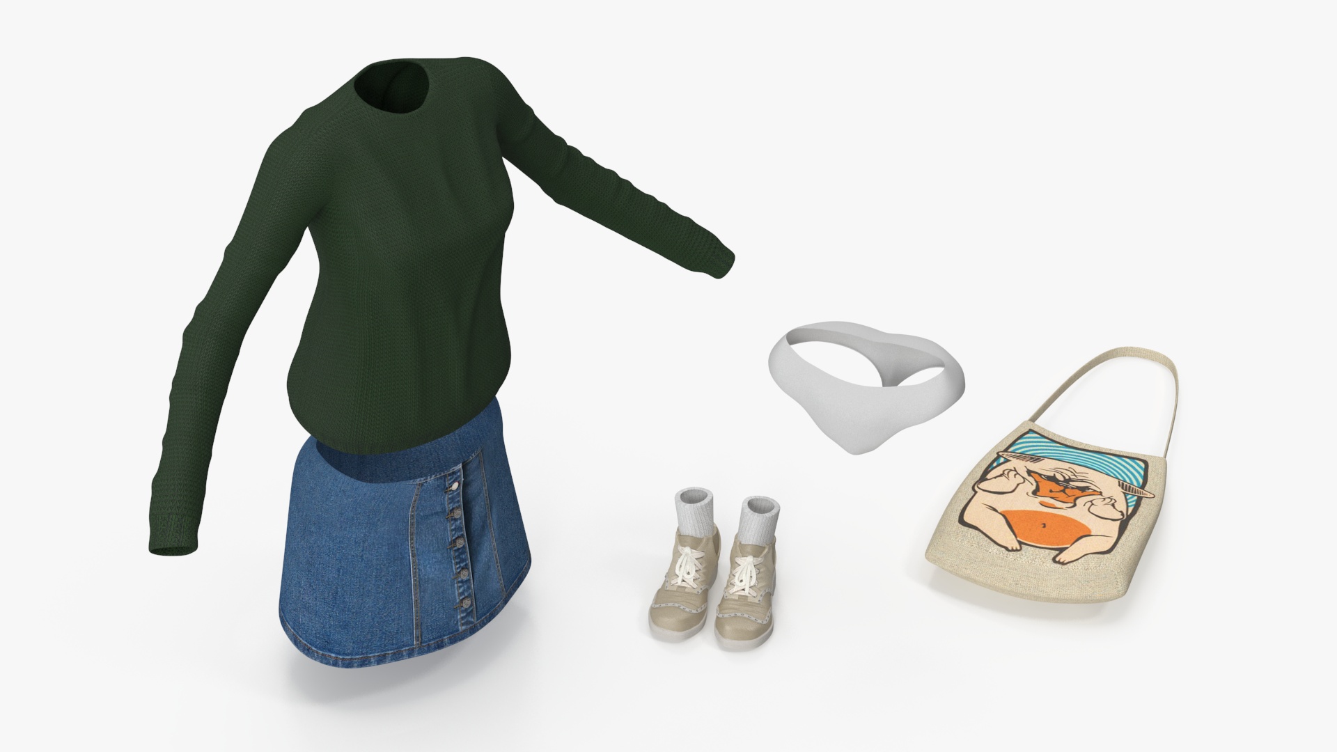 3D model Caucasian Woman T-pose with Handbag