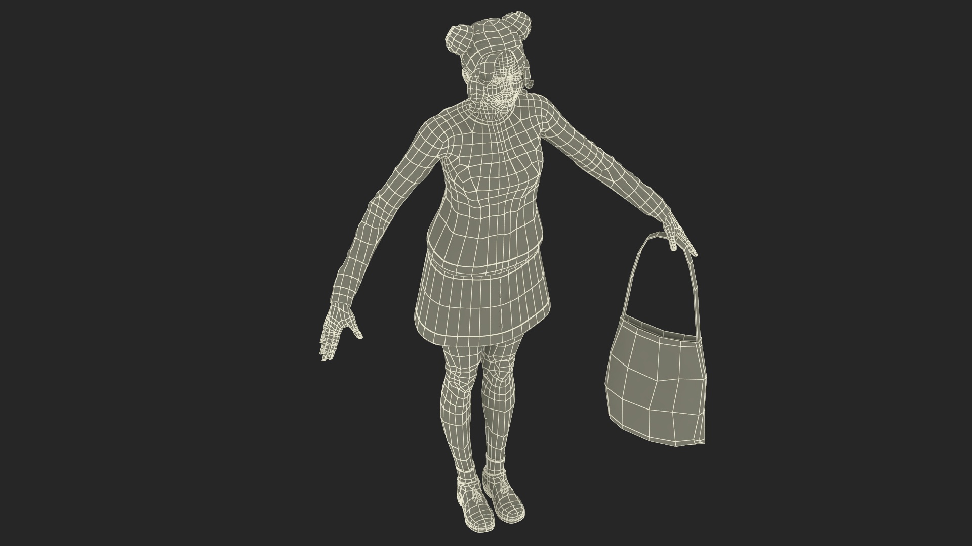 3D model Caucasian Woman T-pose with Handbag