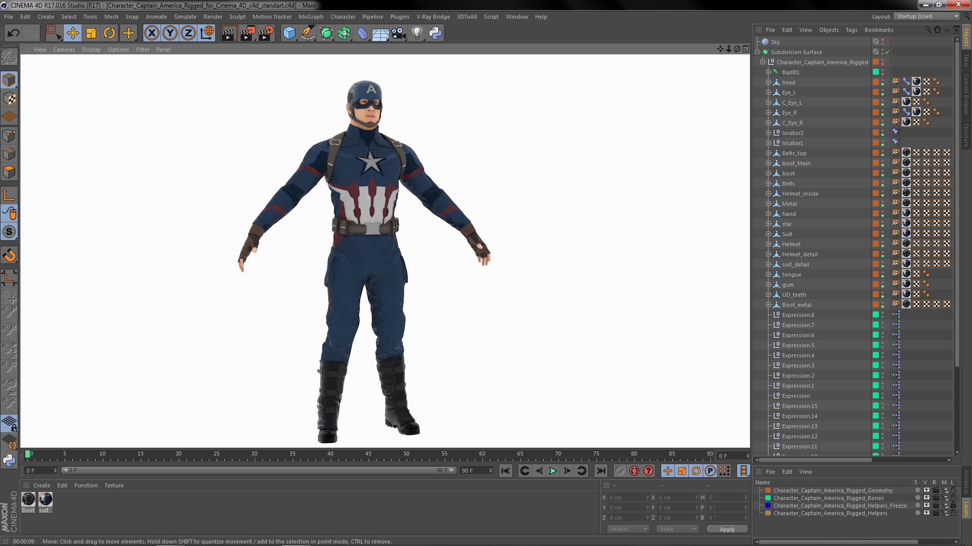 3D Character Captain America Rigged for Cinema 4D