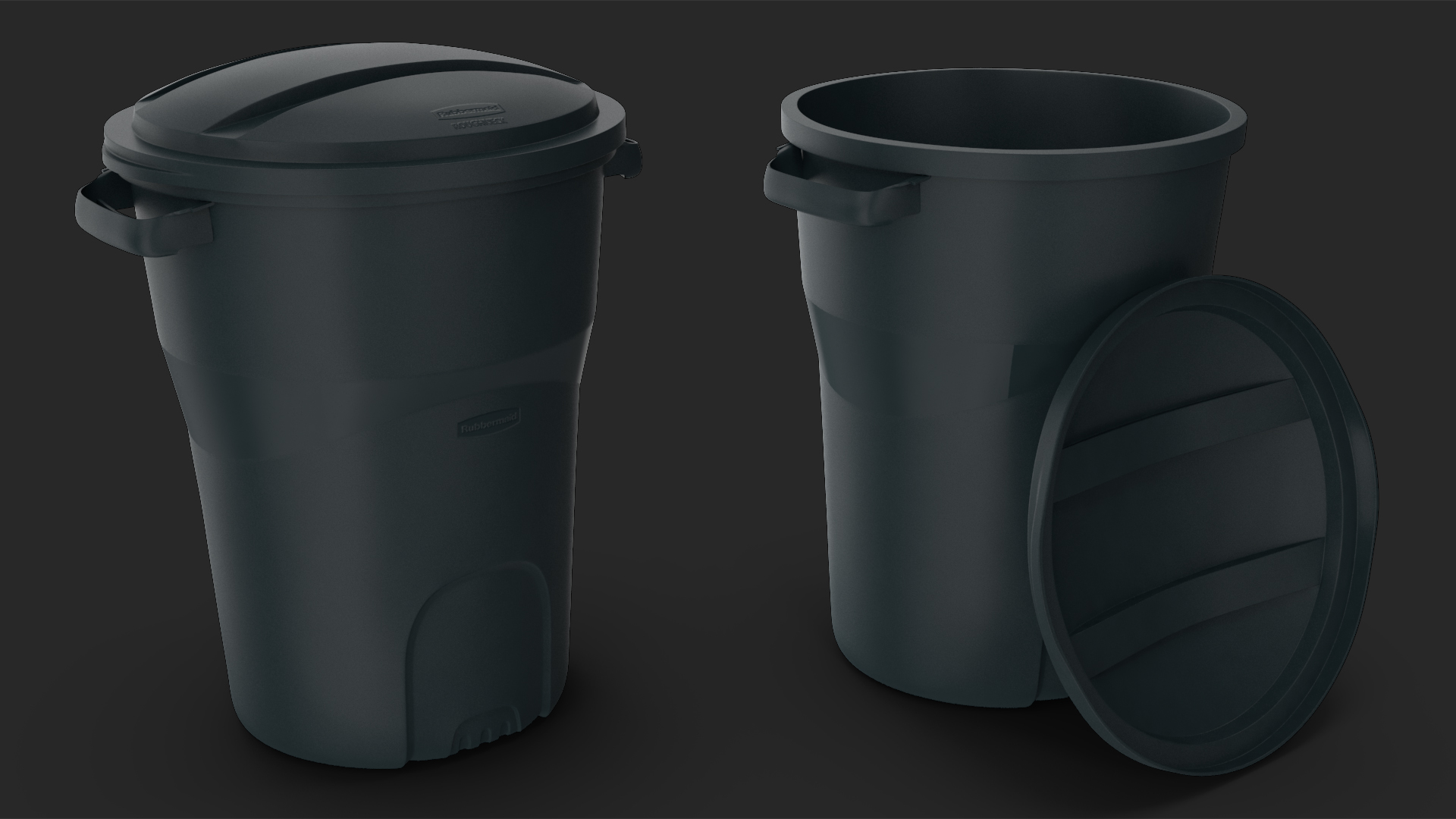 Black Round Rubbermaid Trash Can 3D