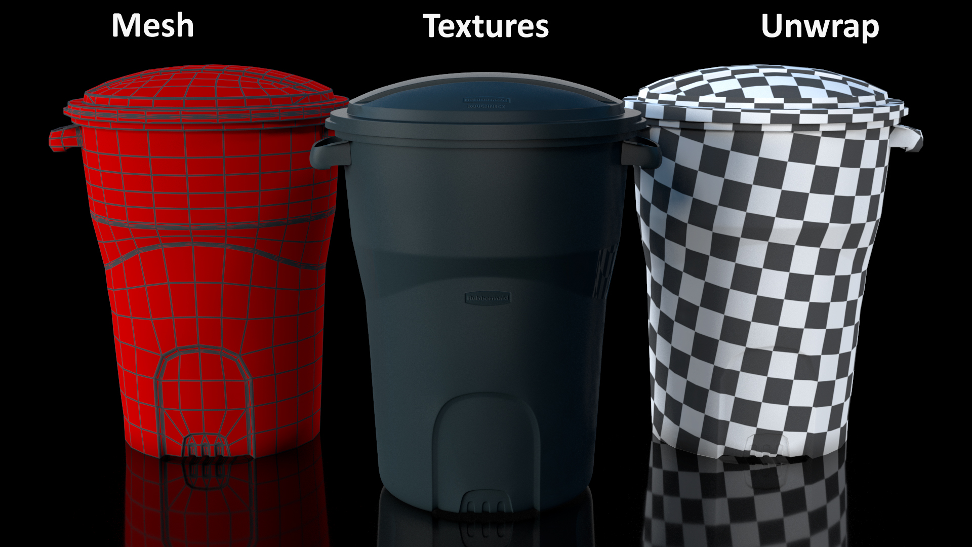 Black Round Rubbermaid Trash Can 3D