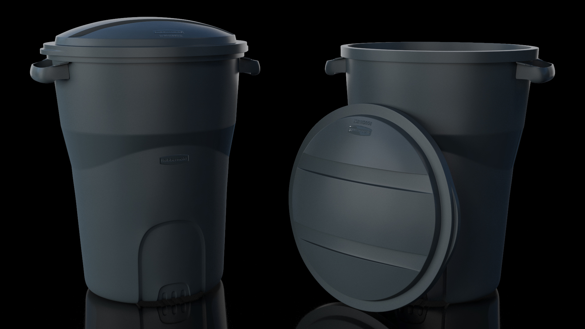 Black Round Rubbermaid Trash Can 3D