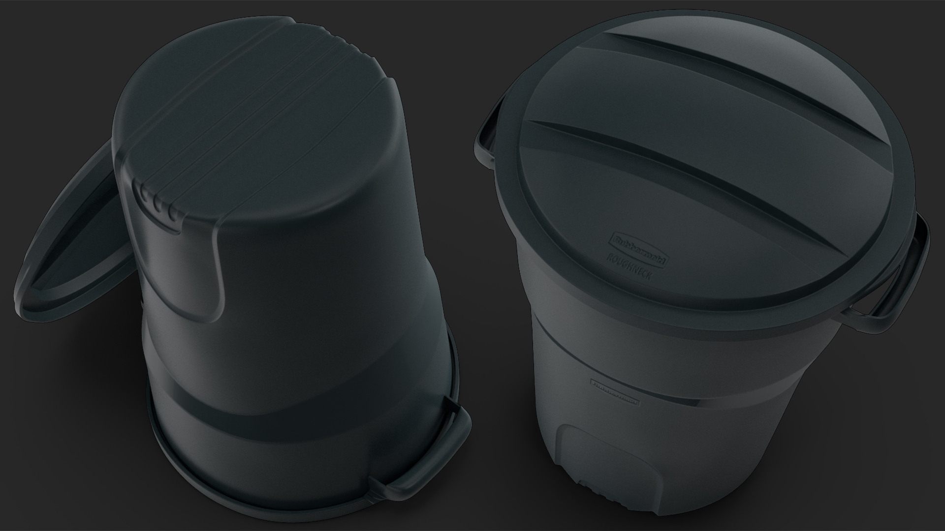 Black Round Rubbermaid Trash Can 3D