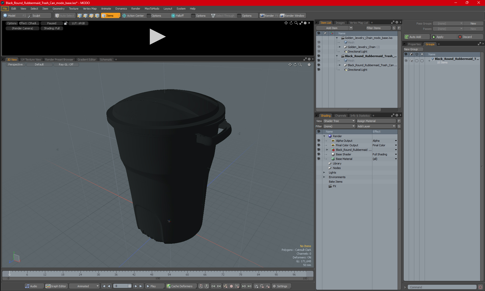 Black Round Rubbermaid Trash Can 3D