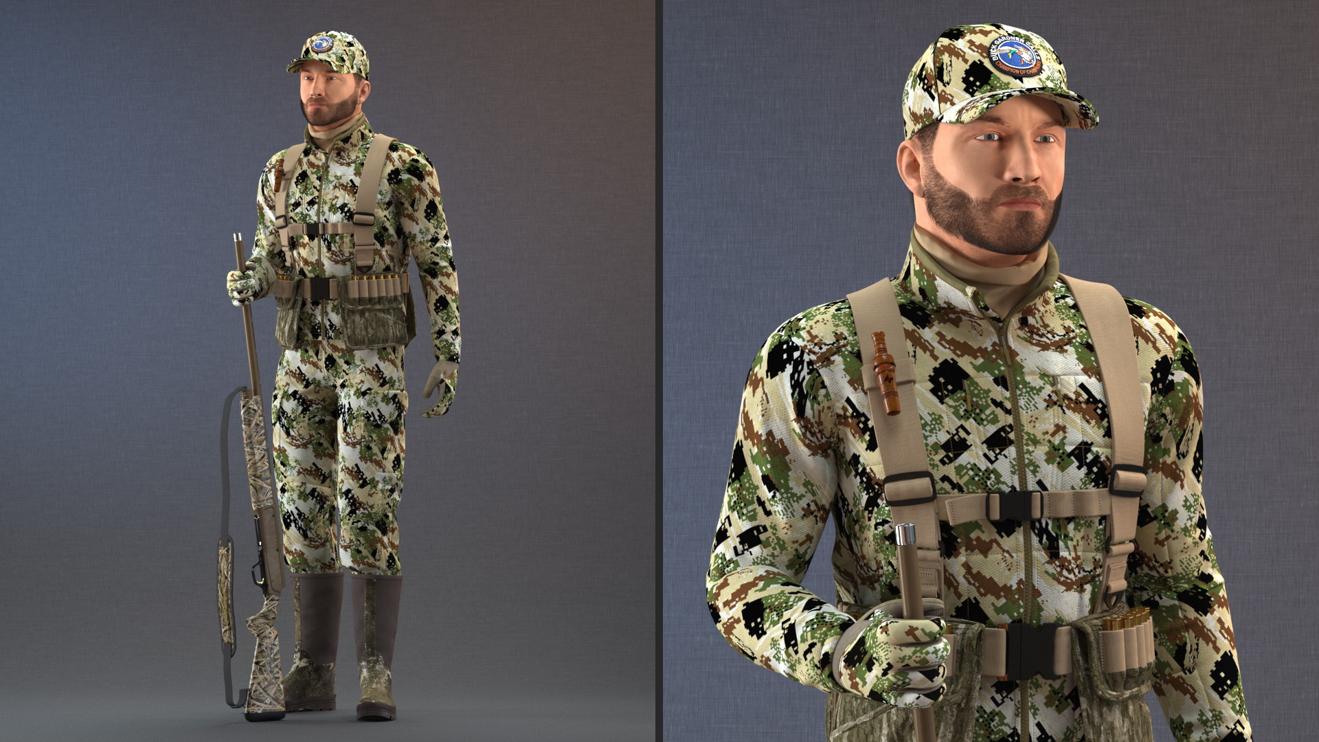 Standing Man On Duck Hunt in Forest Camo Fur 3D model