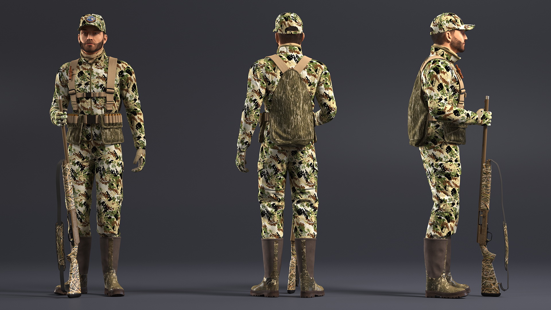 Standing Man On Duck Hunt in Forest Camo Fur 3D model