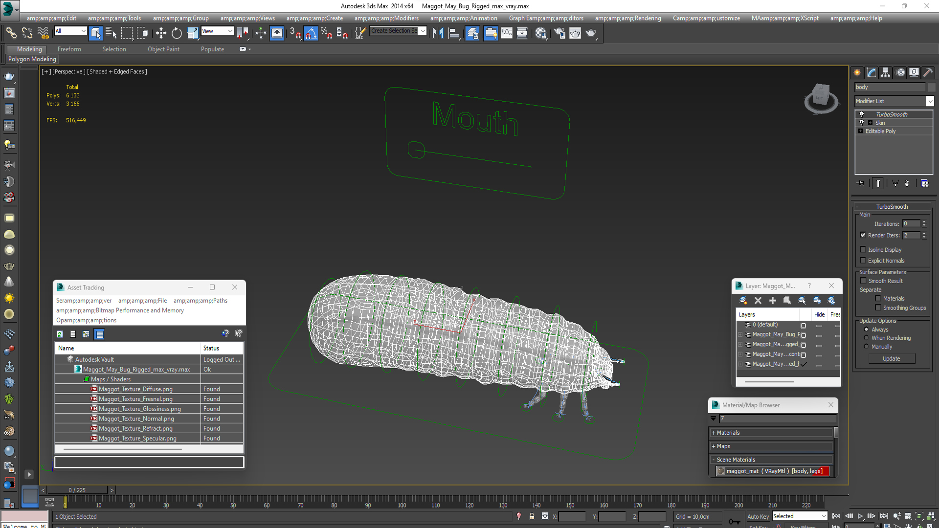 3D Maggot May Bug Rigged