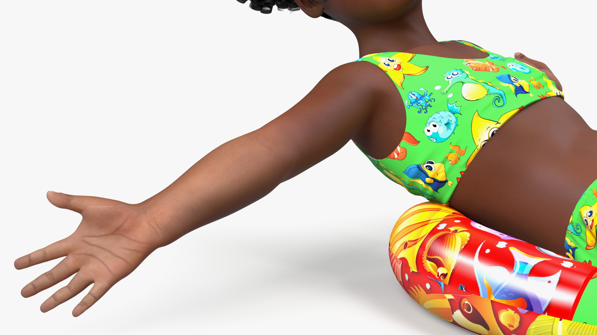 3D Black Child Girl With Swim Ring