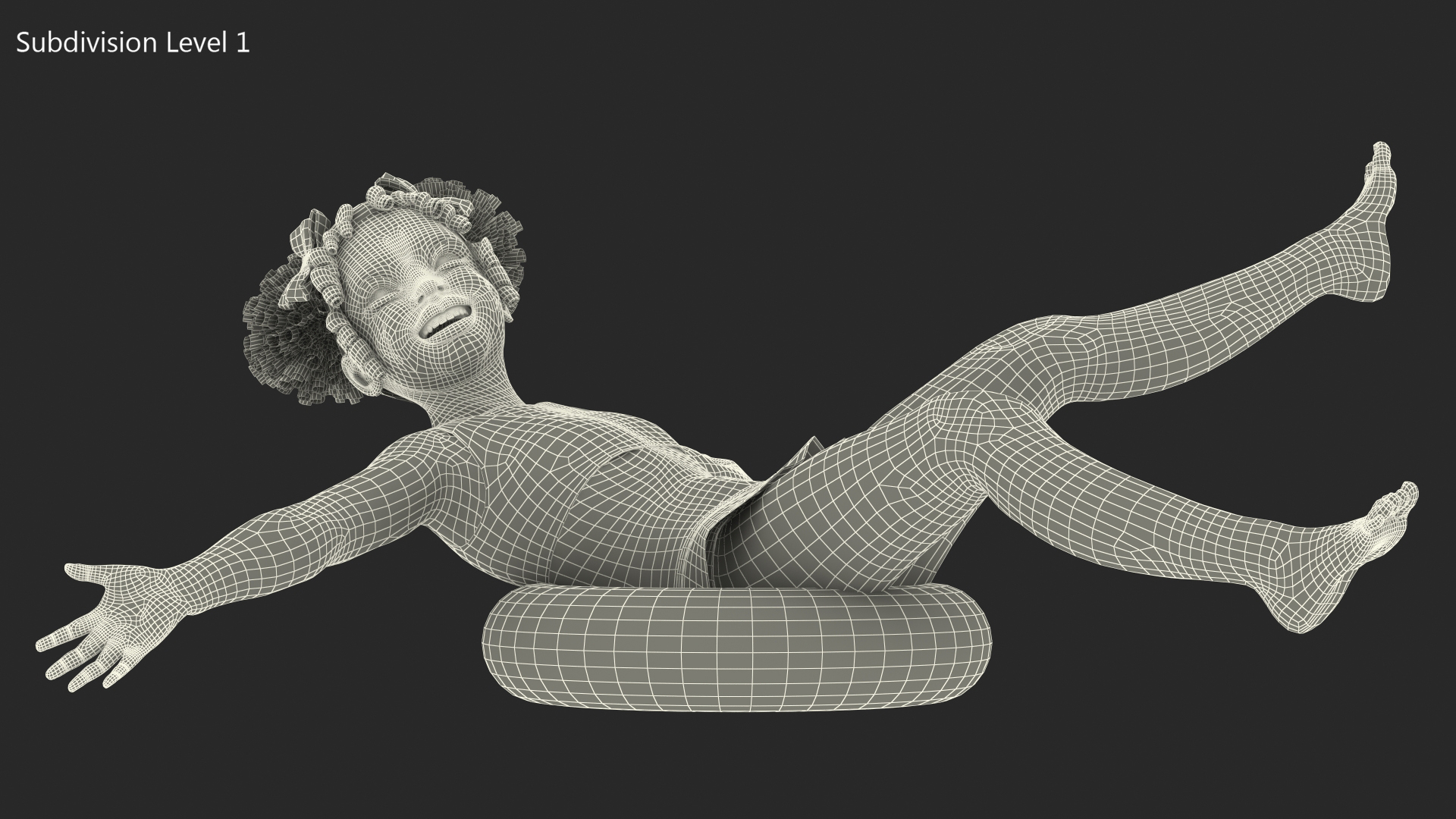 3D Black Child Girl With Swim Ring