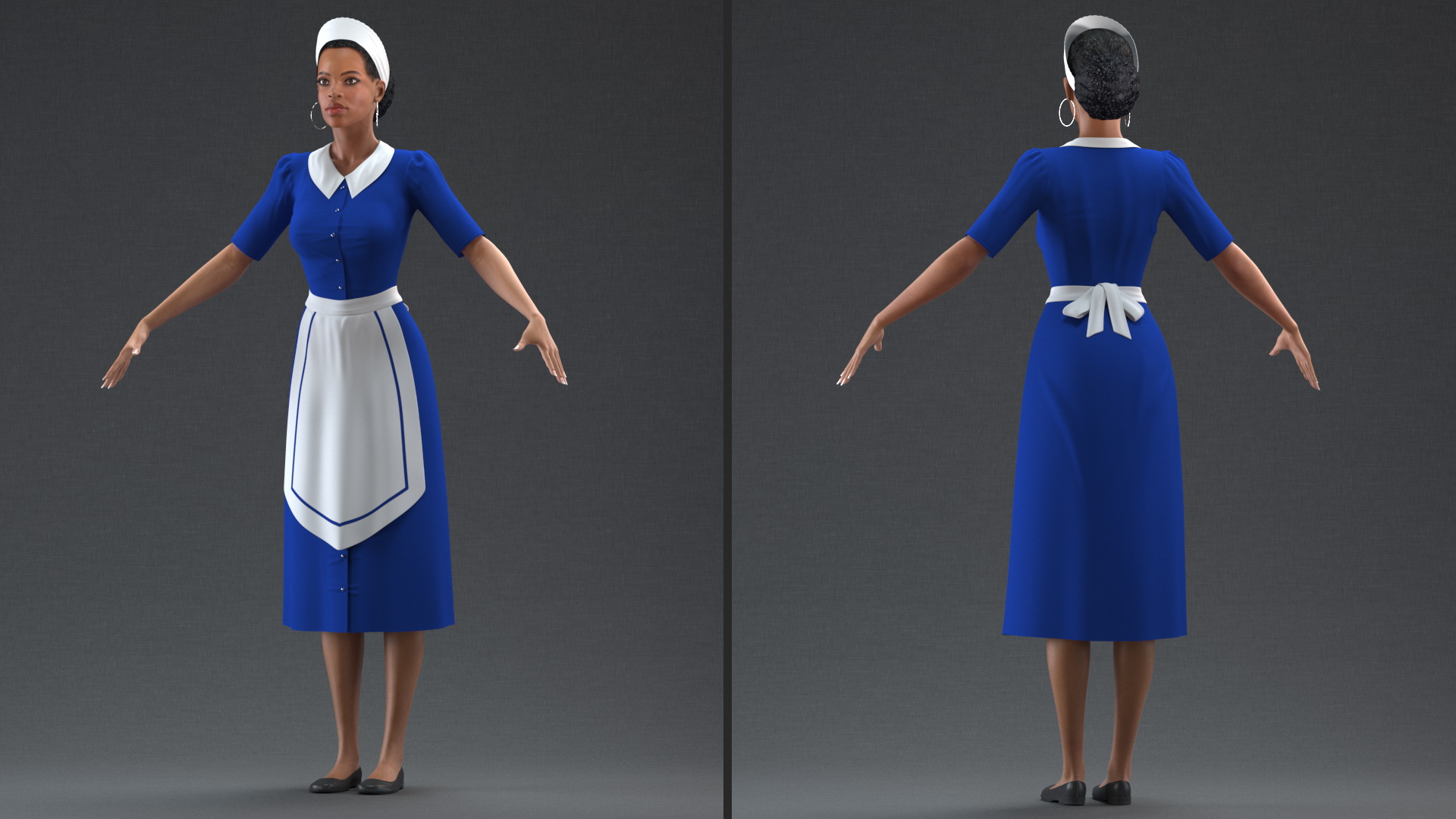 3D Light Skin Black Maid Rigged model