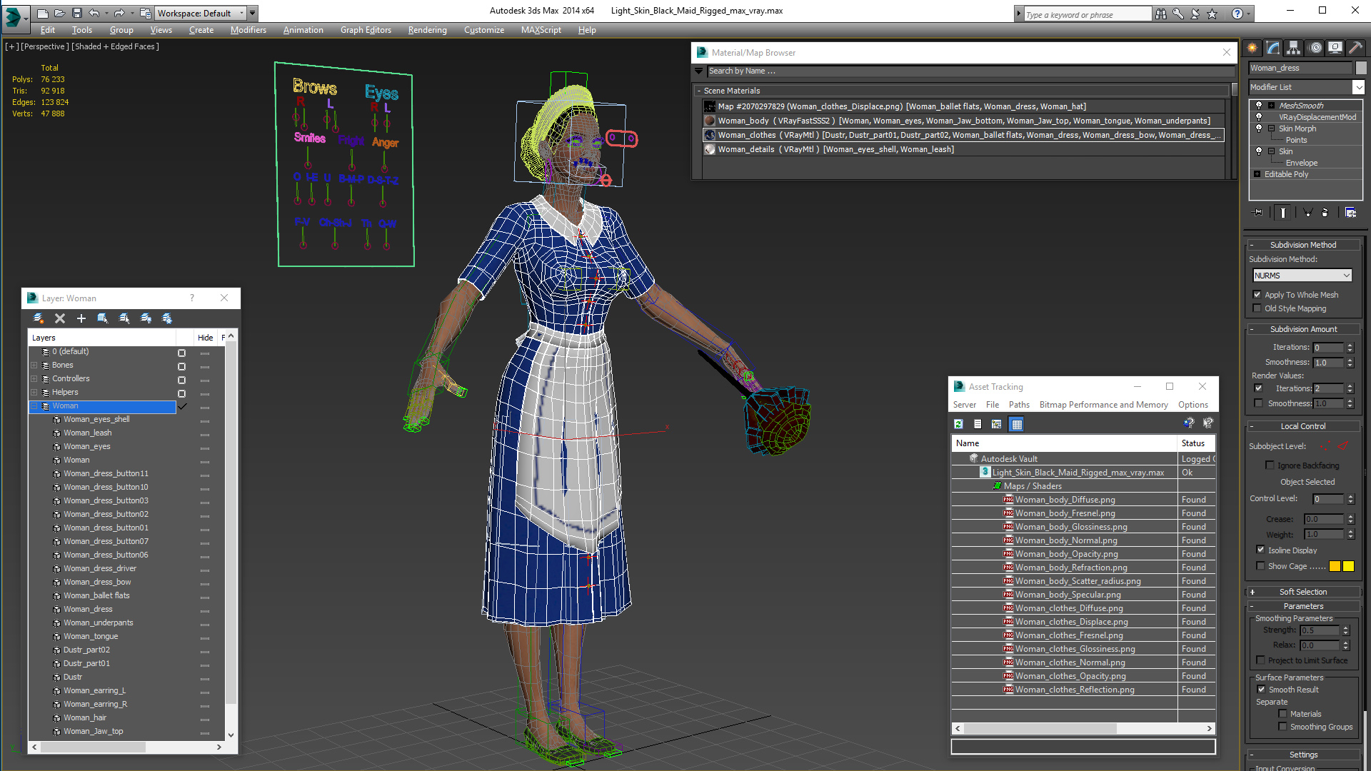 3D Light Skin Black Maid Rigged model