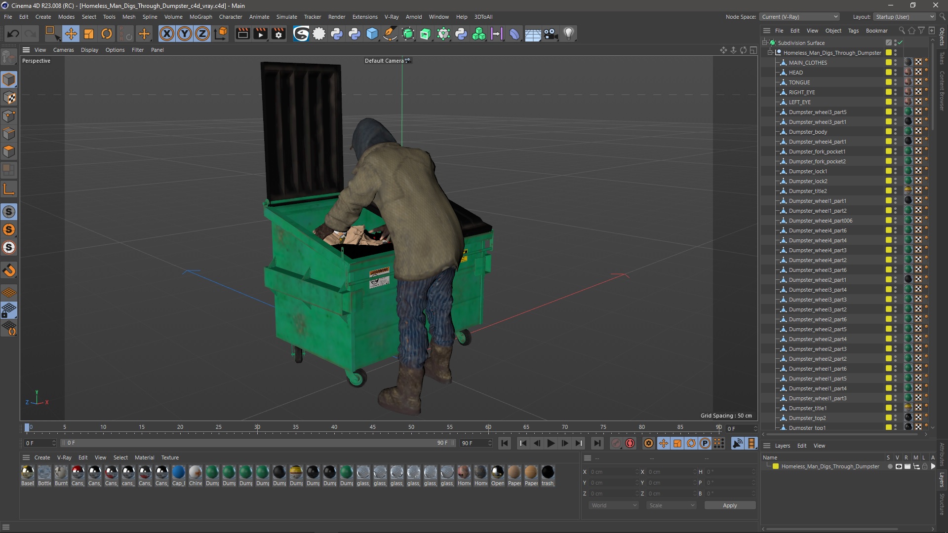 Homeless Man Digs Through Dumpster 3D model