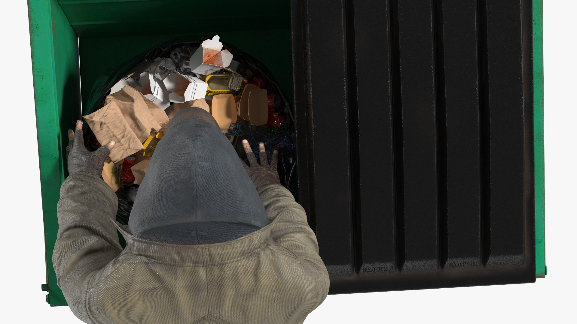 Homeless Man Digs Through Dumpster 3D model