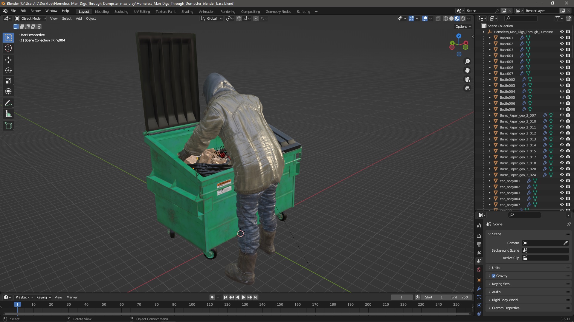 Homeless Man Digs Through Dumpster 3D model