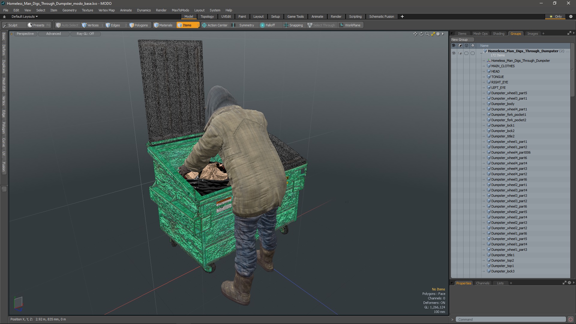 Homeless Man Digs Through Dumpster 3D model