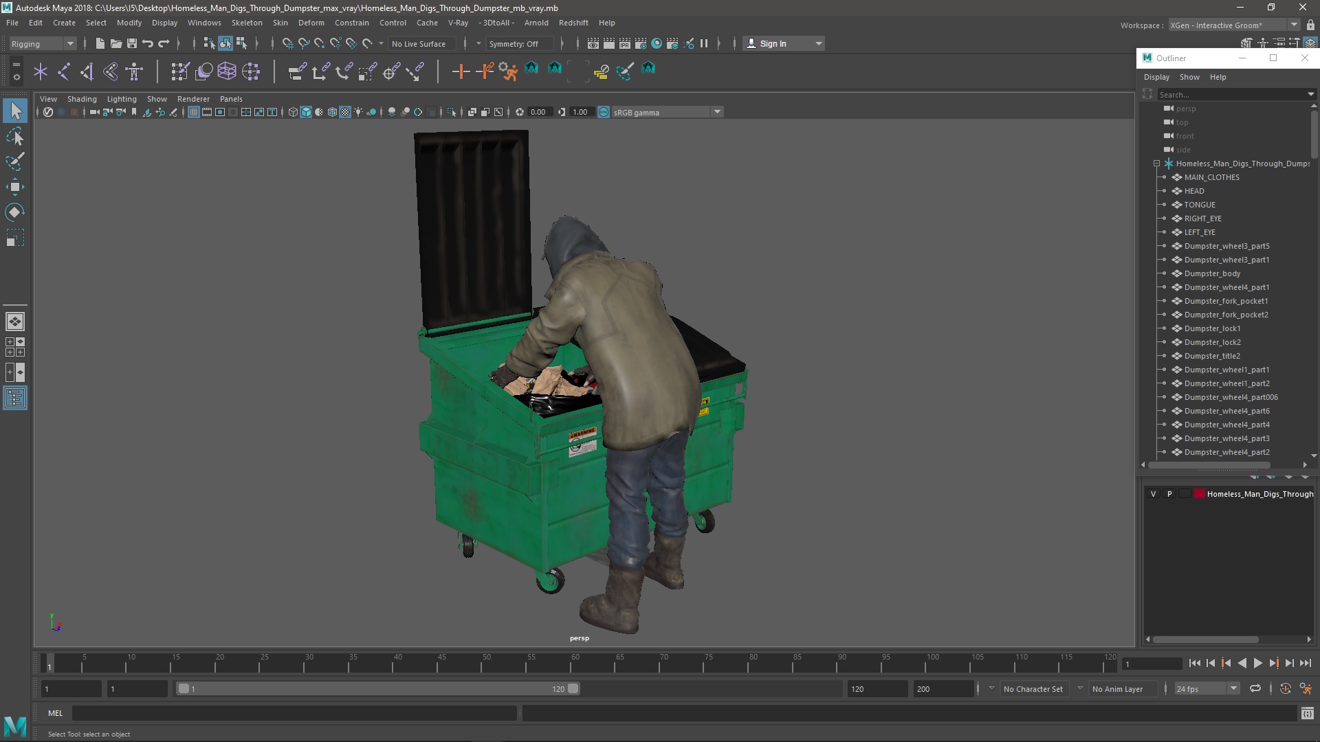 Homeless Man Digs Through Dumpster 3D model