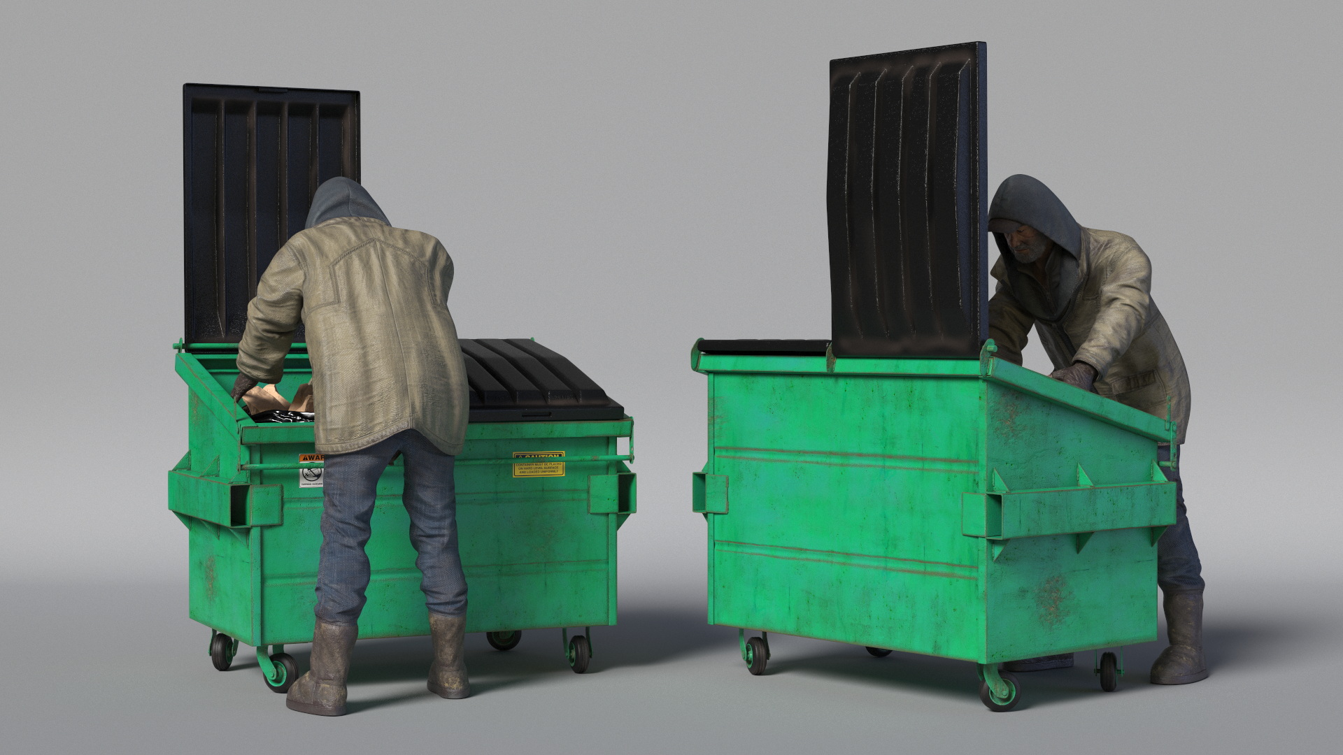 Homeless Man Digs Through Dumpster 3D model