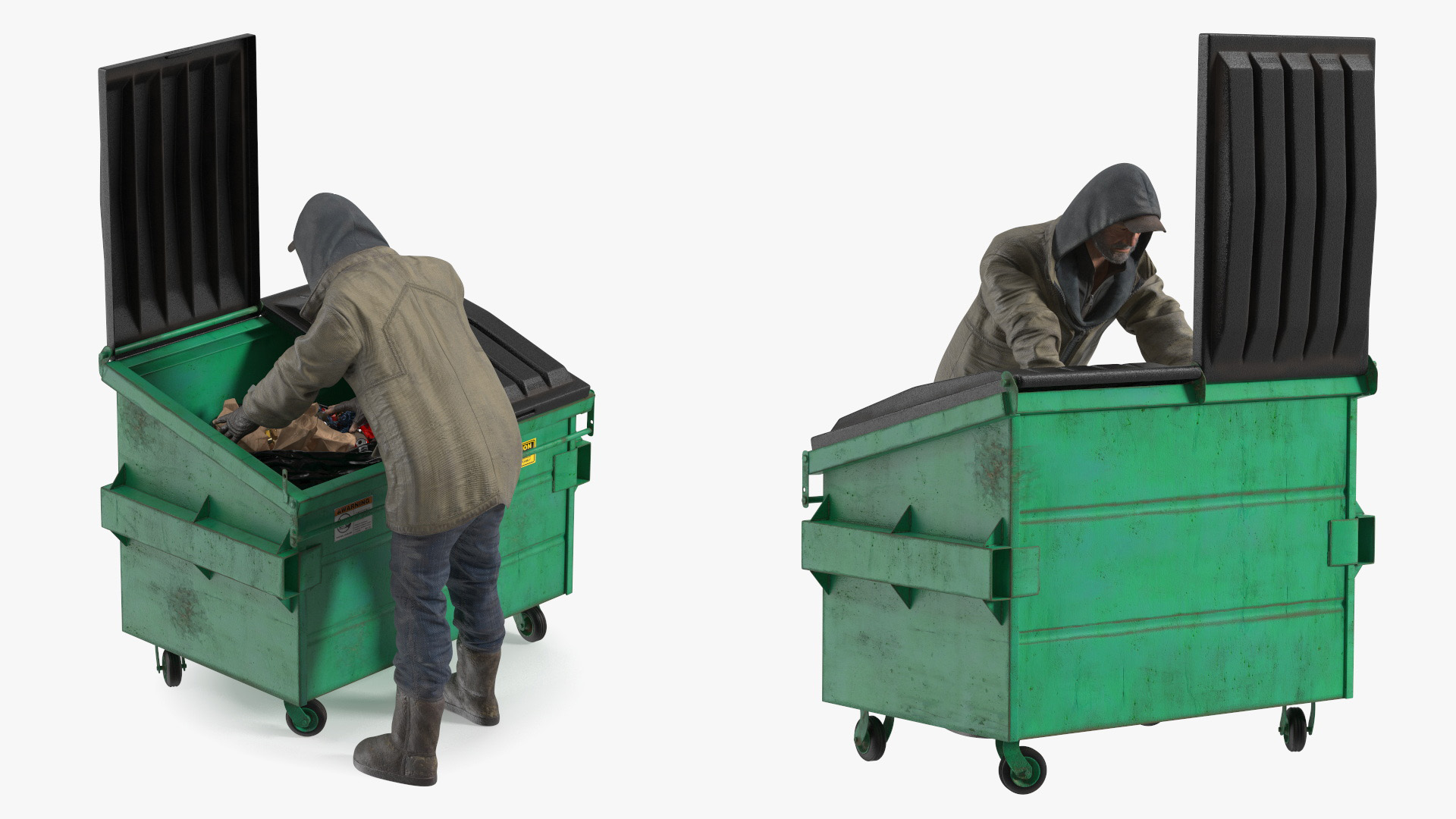 Homeless Man Digs Through Dumpster 3D model