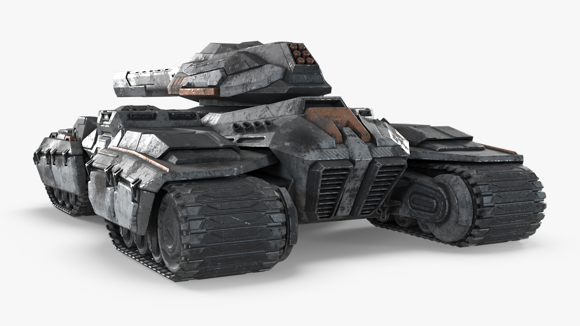 3D Fantastic Combat Tank with Damaged Rigged