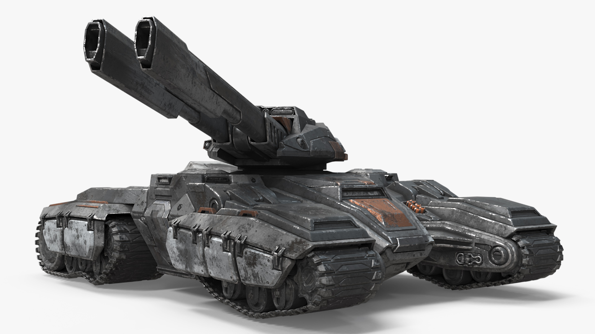 3D Fantastic Combat Tank with Damaged Rigged