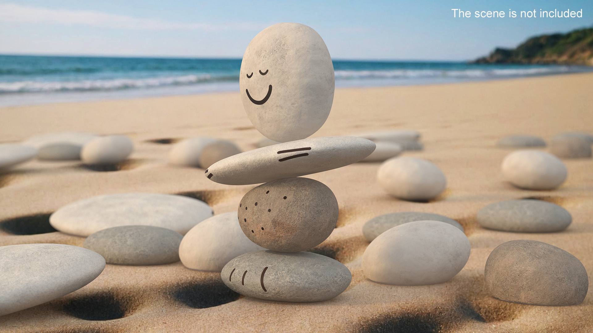 3D Stack of Stable Pebble Stone with Smiling Face