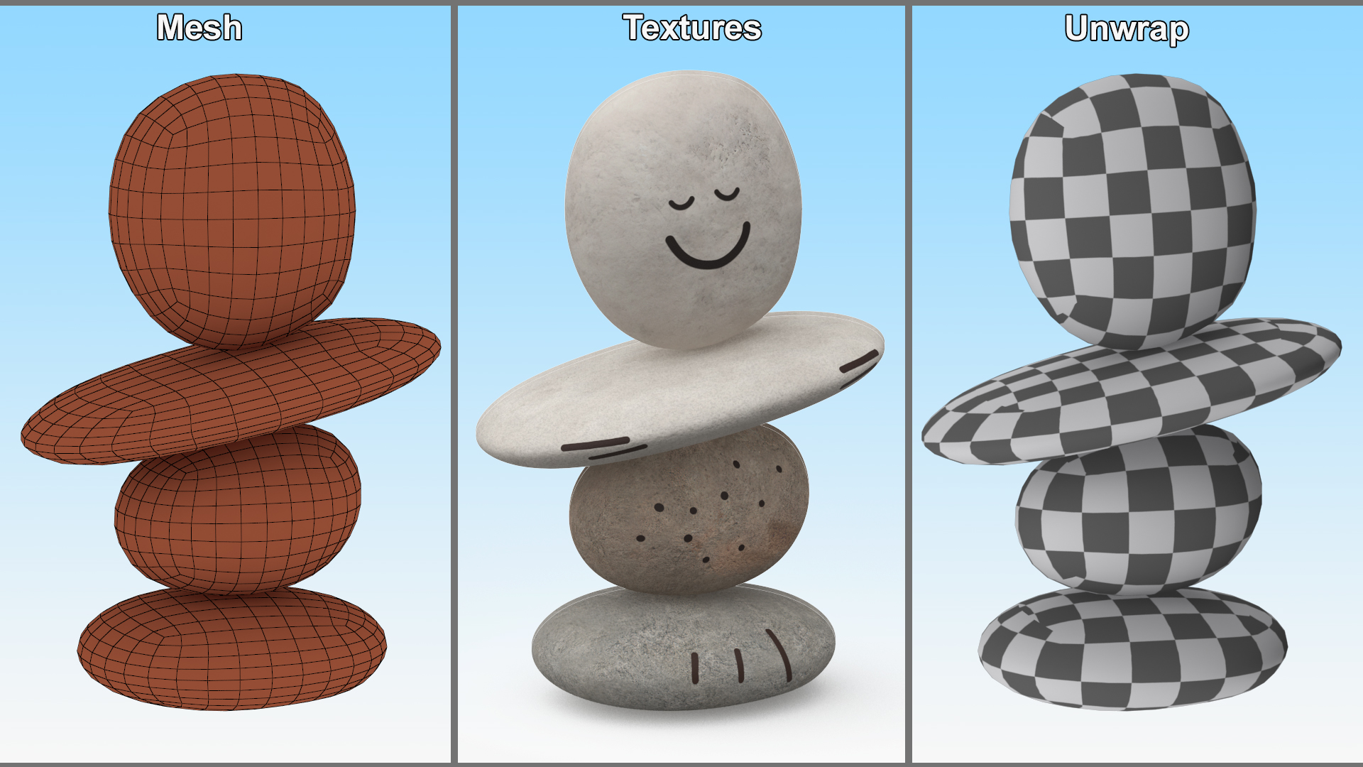 3D Stack of Stable Pebble Stone with Smiling Face