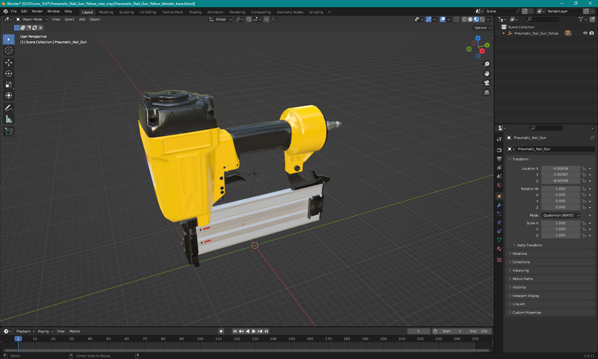 3D model Pneumatic Nail Gun Yellow