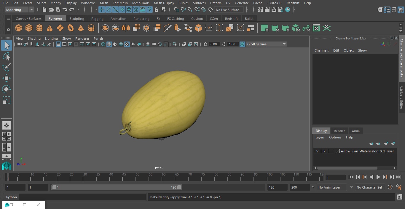 Yellow Skin Watermelon 3D