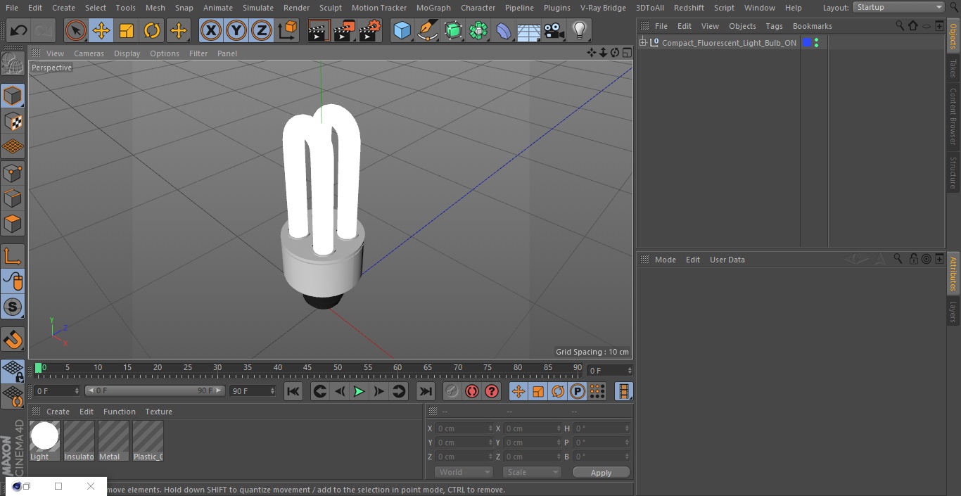 3D Compact Fluorescent Light Bulb ON model